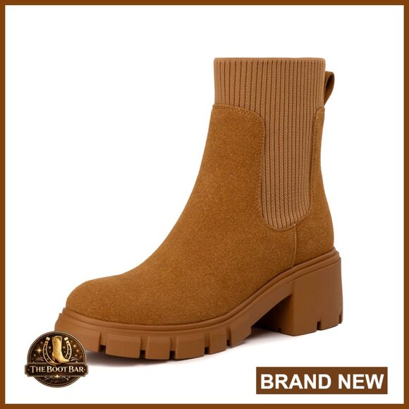 Chunky Lug Sole Chelsea Boots Platform Ankle Booties Slip On Fashion